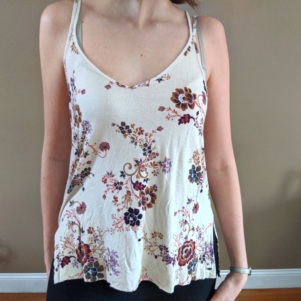AEO Cream Floral Tank Top